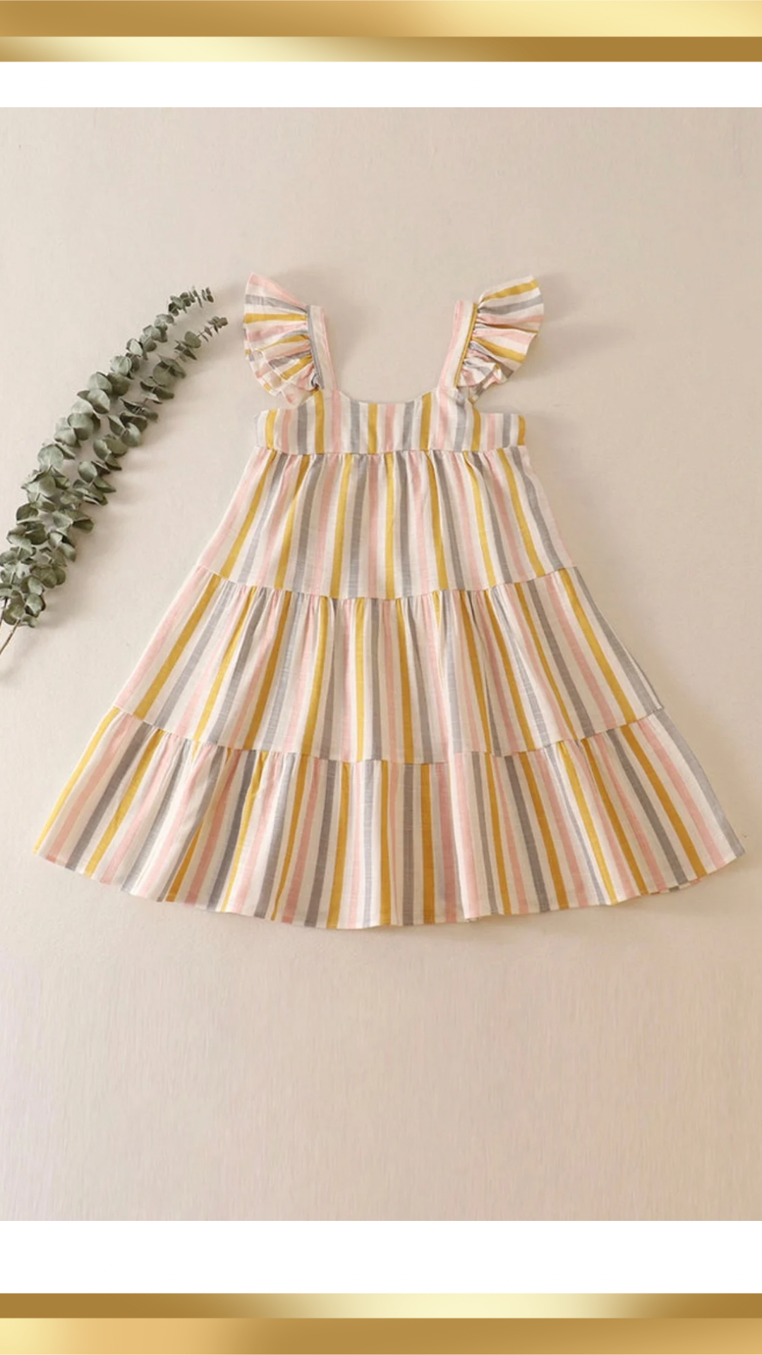 Multicolored stripe tiered ruffle linen dress