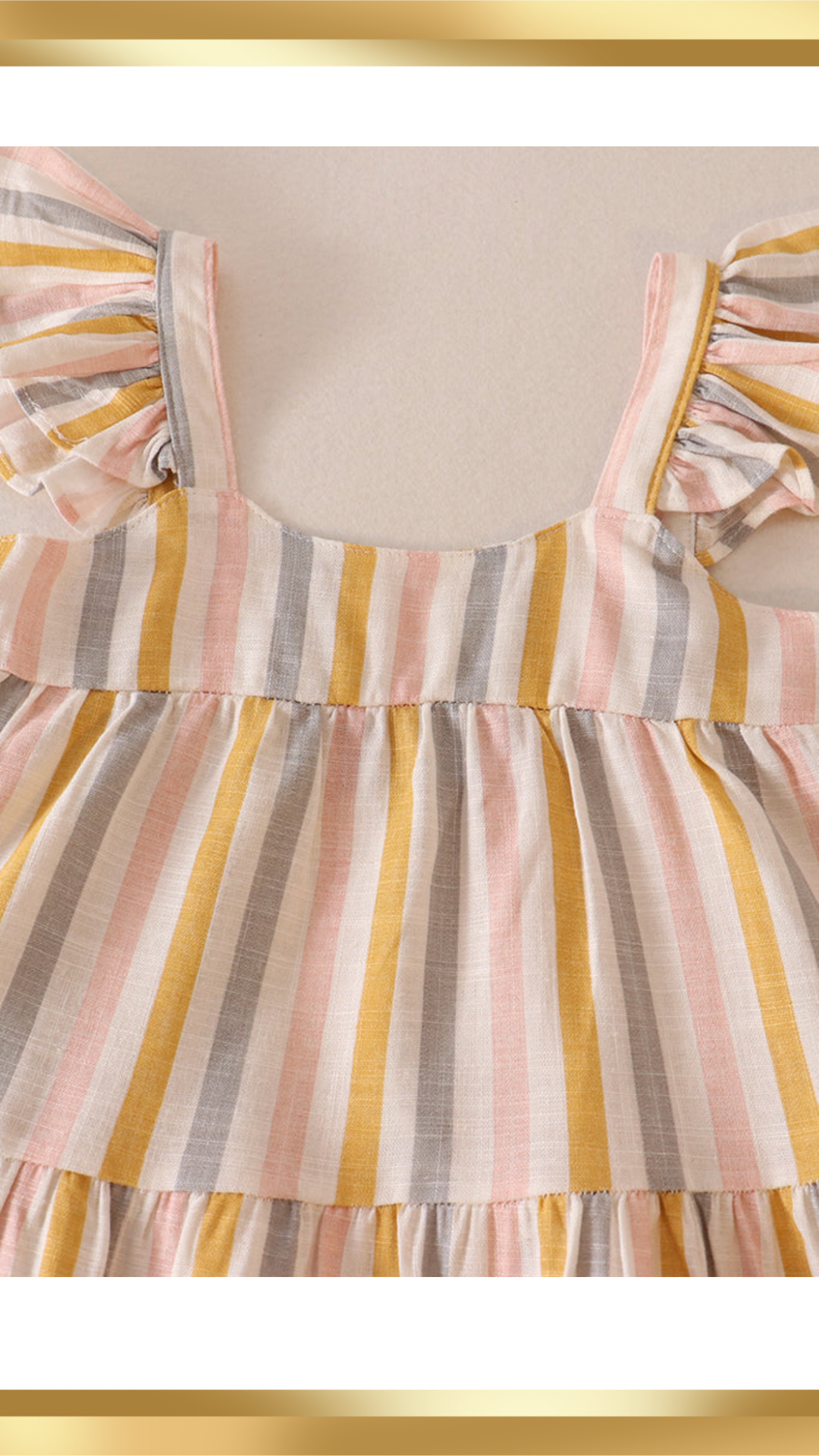 Multicolored stripe tiered ruffle linen dress