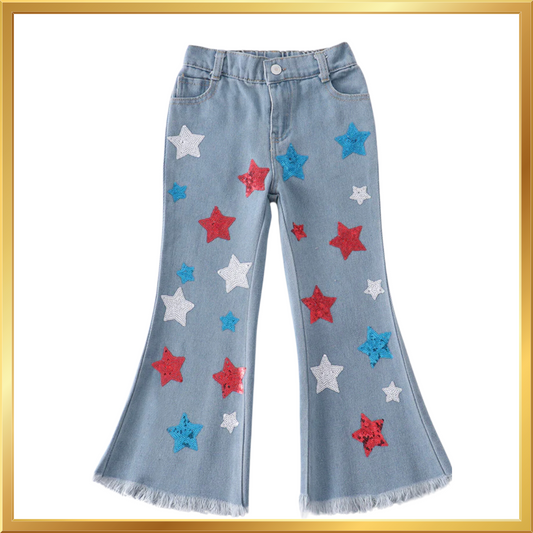 Blue star sequins denim jeans